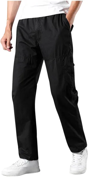 Men's Cargo Pants Plus Size Fashion Solid Color Soft Comfy Full Length Pant Loose Casual Elastic Waist Sweatpant