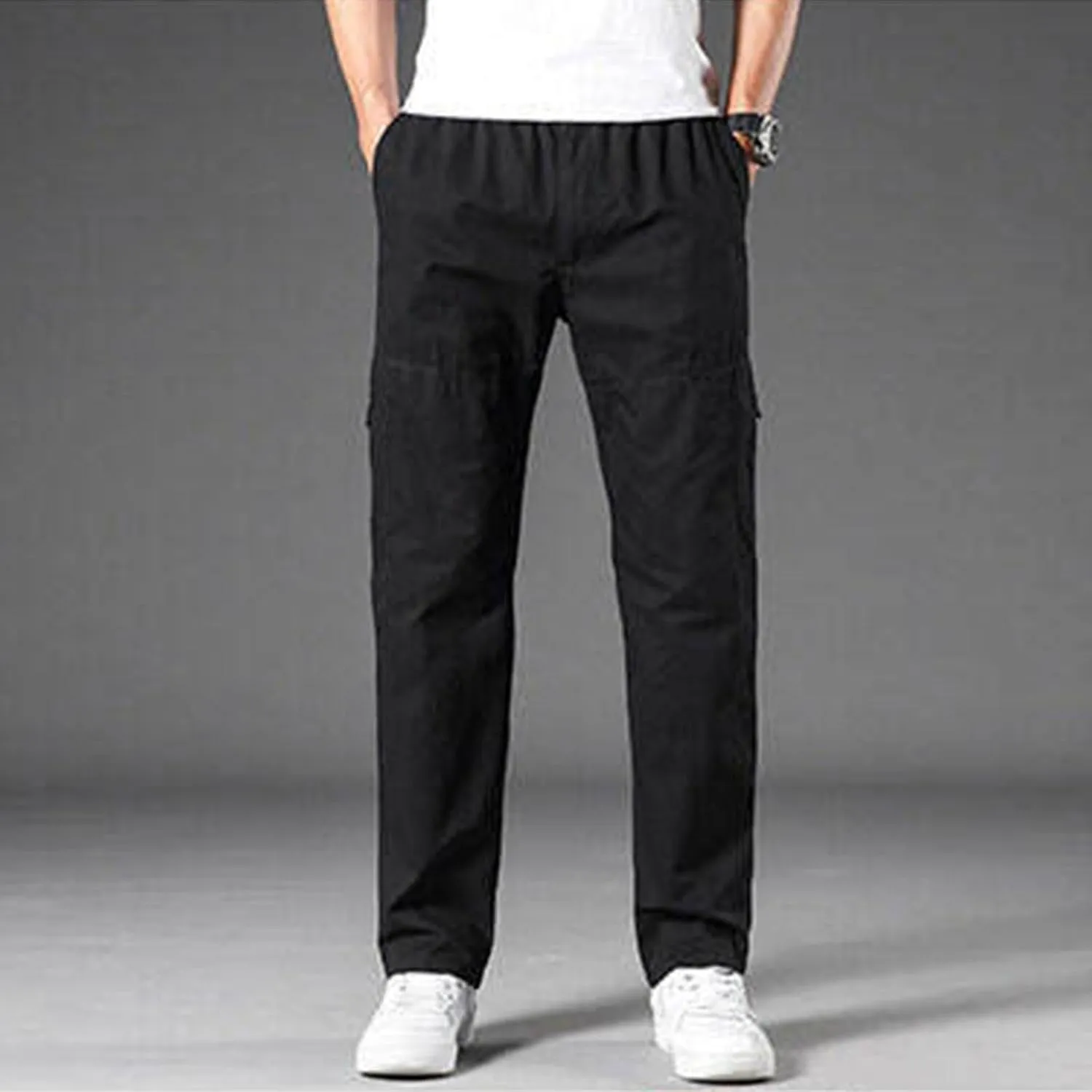 Men's Cargo Pants Plus Size Fashion Solid Color Soft Comfy Full Length Pant Loose Casual Elastic Waist Sweatpant