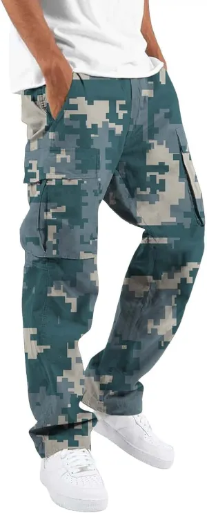 Mens Cargo Pants Print Cargo Pants Drawstring Stretch Elastic Waist Tapered Trousers Cotton Drawstring Chino Cargo Trousers