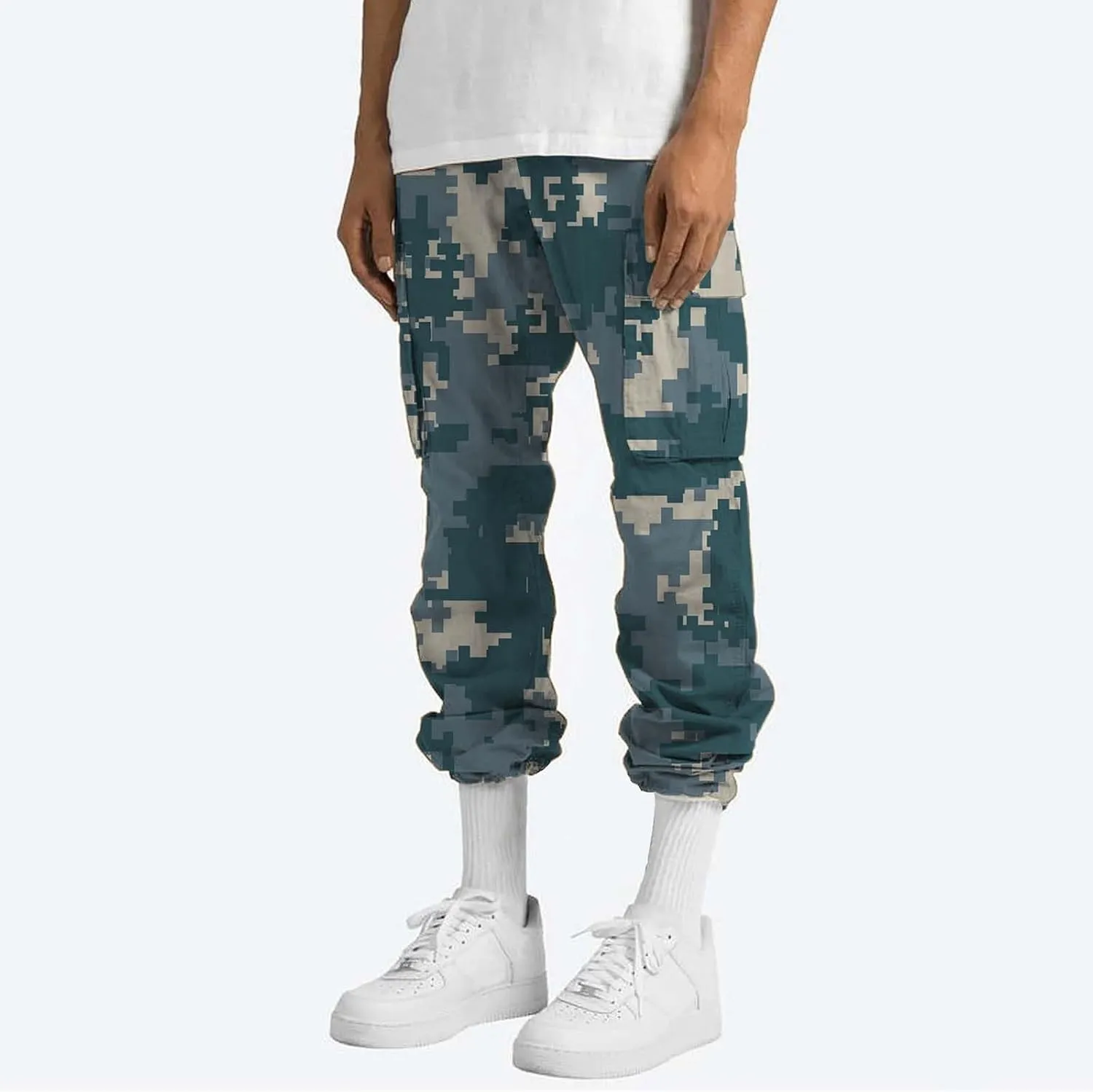 Mens Cargo Pants Print Cargo Pants Drawstring Stretch Elastic Waist Tapered Trousers Cotton Drawstring Chino Cargo Trousers