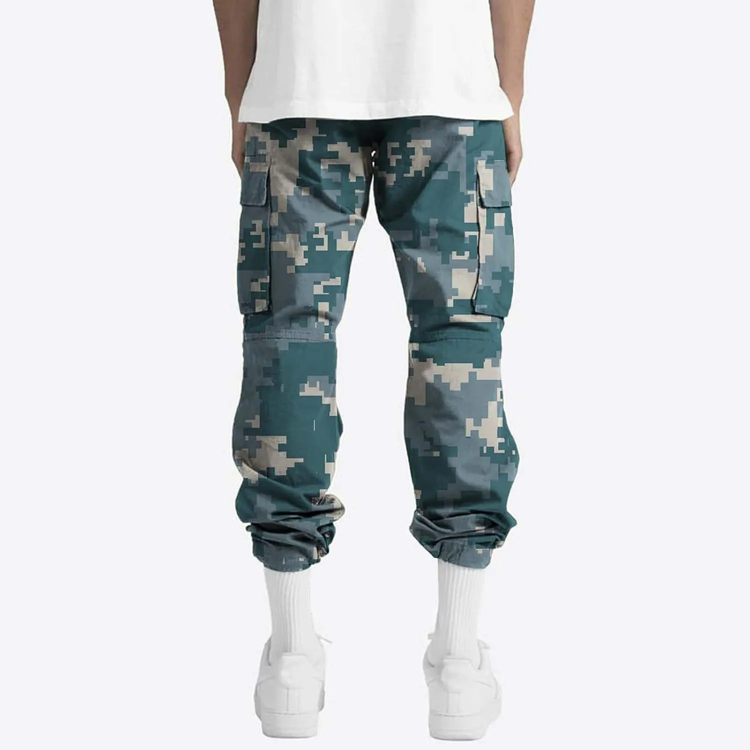 Mens Cargo Pants Print Cargo Pants Drawstring Stretch Elastic Waist Tapered Trousers Cotton Drawstring Chino Cargo Trousers