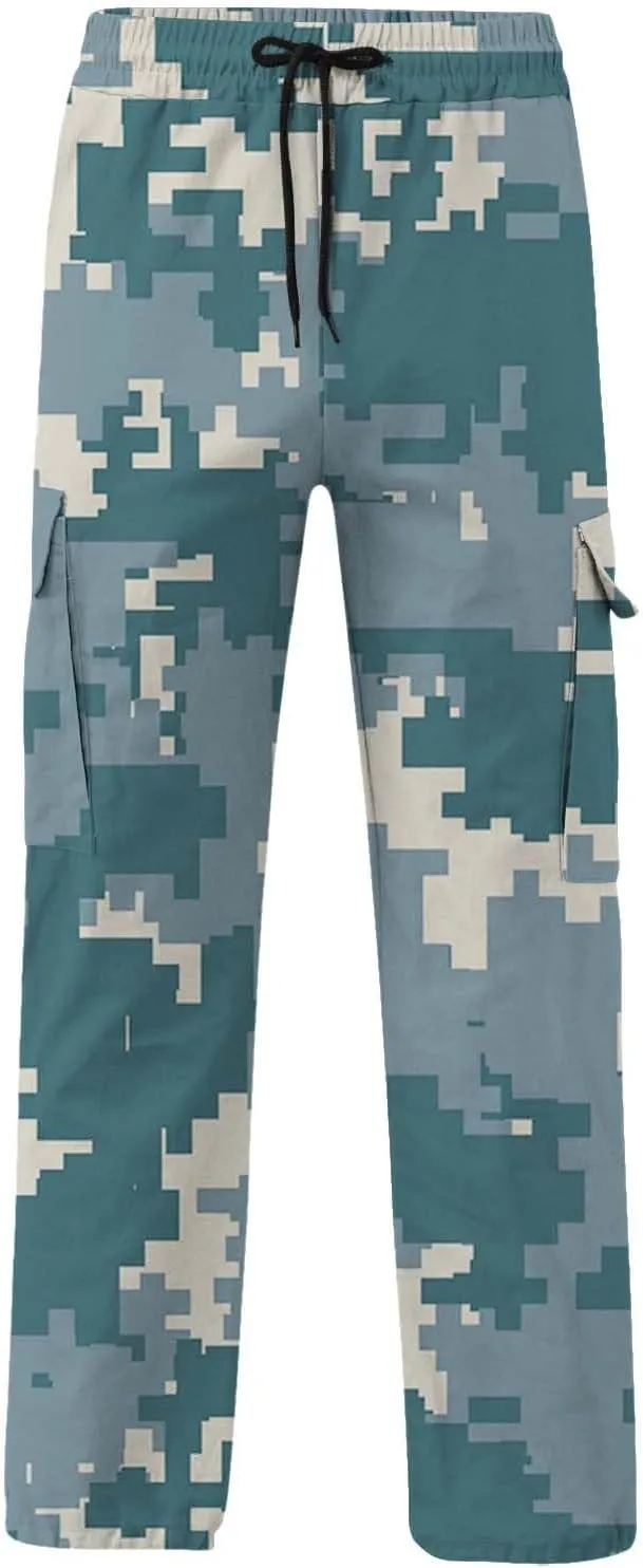 Mens Cargo Pants Print Cargo Pants Drawstring Stretch Elastic Waist Tapered Trousers Cotton Drawstring Chino Cargo Trousers