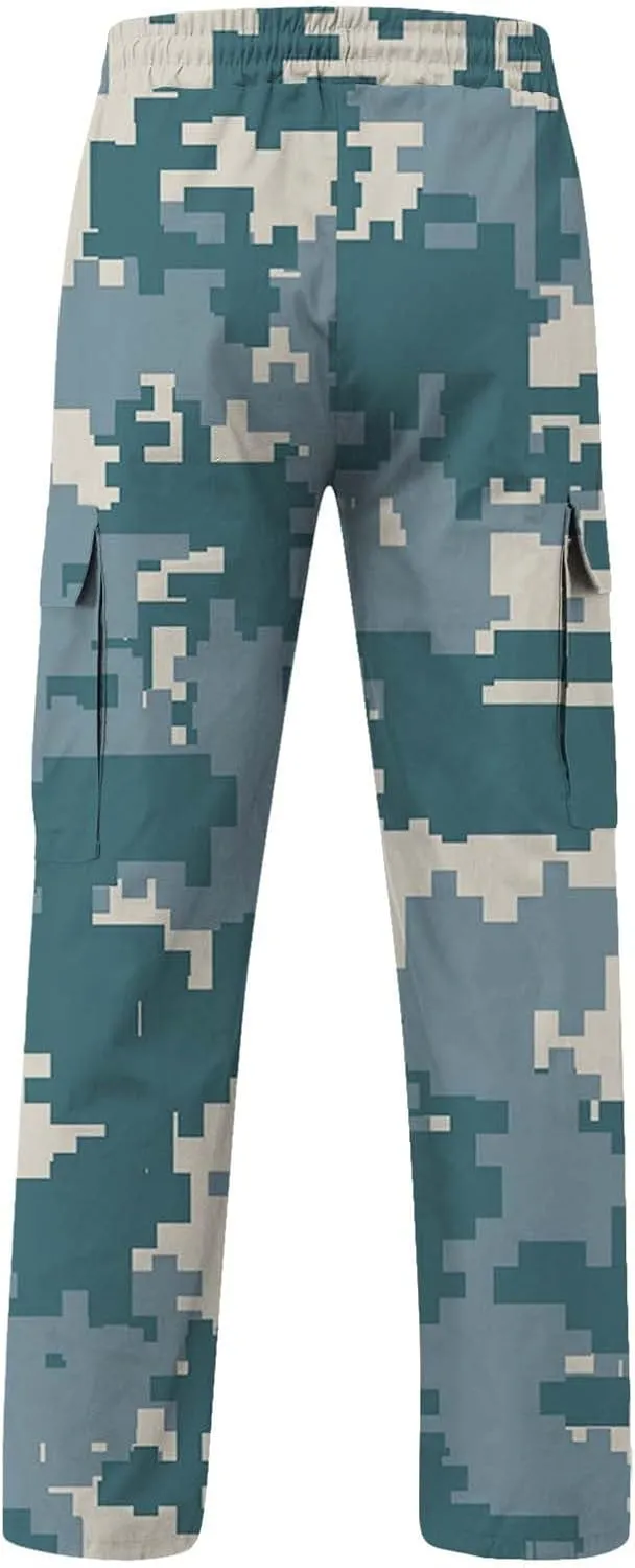 Mens Cargo Pants Print Cargo Pants Drawstring Stretch Elastic Waist Tapered Trousers Cotton Drawstring Chino Cargo Trousers
