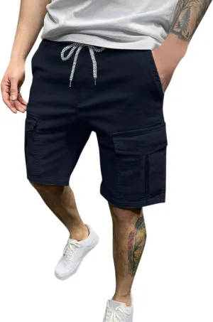Mens Cargo Shorts with Drawstring Classic Fit Casual Camping Hiking Shorts Multi-Pocket Work Utility Pants
