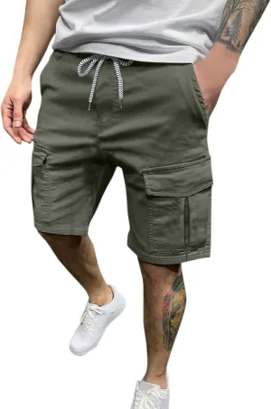 Mens Cargo Shorts with Drawstring Classic Fit Casual Camping Hiking Shorts Multi-Pocket Work Utility Pants