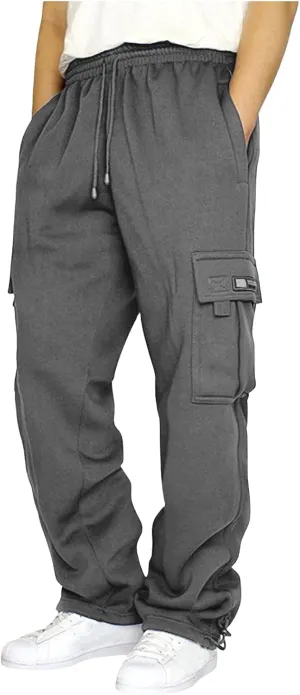 Men's Cargo Sweatpants Casual Drawstring Elastic Waist Pants Open Bottom Athletic Pants Gym Sweatpants with Pockets