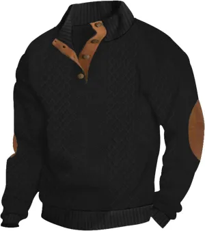 Men's Cashmere Sweaters, Mens 1/4 Button Down Sweater with Elbow Patches, Vintage Sports Golf Pullover Collar Sweater