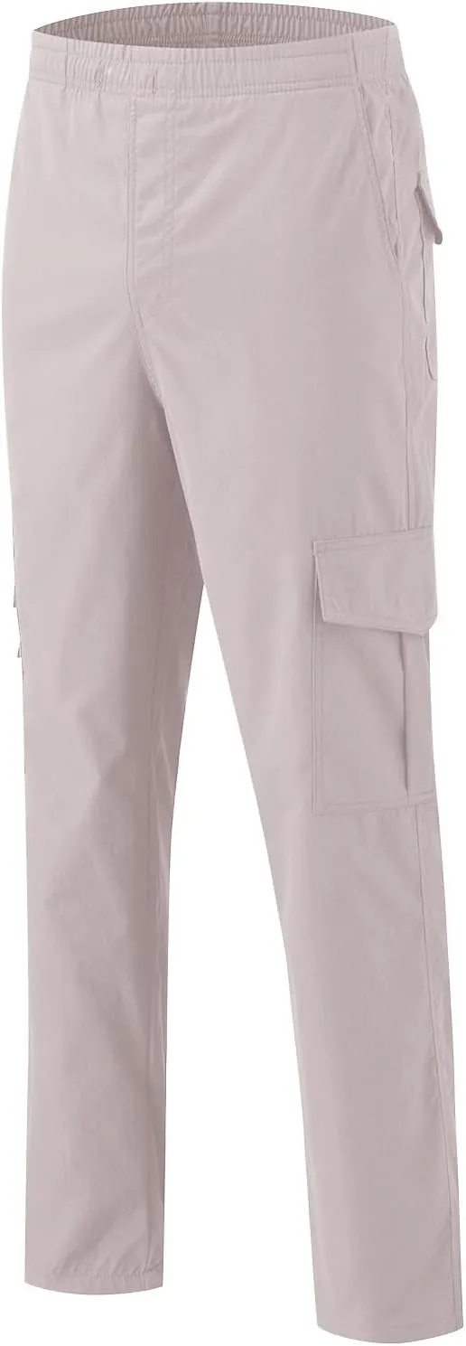 Mens Casual Cargo Pants Cotton Twill Chino Pants Stretch Elastic Waist Drawstring Workout Hiking Pants with Pockets