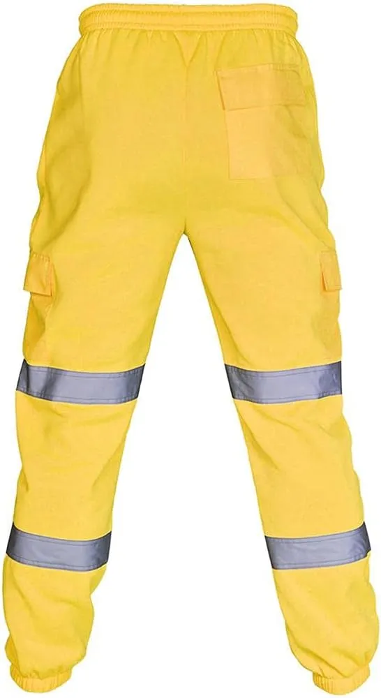 Mens Casual Cargo Pants Hi Vis Viz Reflective Overalls High Visibility Safe Work Pants Outdoor Hiking Trousers Big and Tall