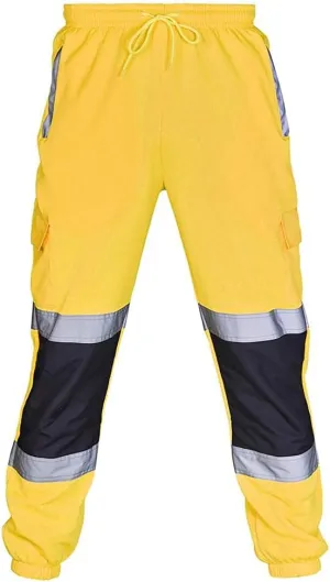 Mens Casual Cargo Pants Hi Vis Viz Reflective Overalls High Visibility Safe Work Pants Outdoor Hiking Trousers Big and Tall