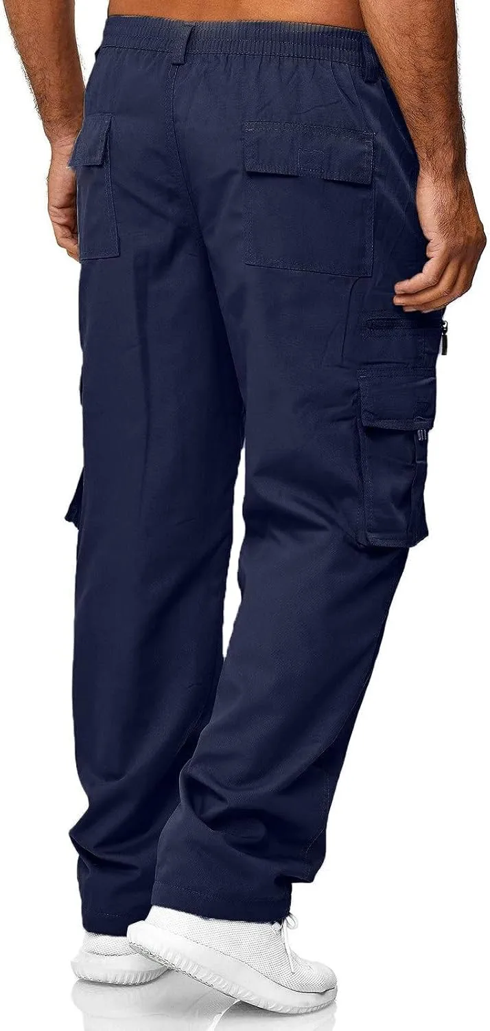 Mens Casual Cargo Pants Lightweight Elastic Waist Drawstring Trousers Outdoor Running Joggers Sweatpants