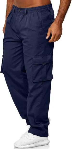 Mens Casual Cargo Pants Lightweight Elastic Waist Drawstring Trousers Outdoor Running Joggers Sweatpants