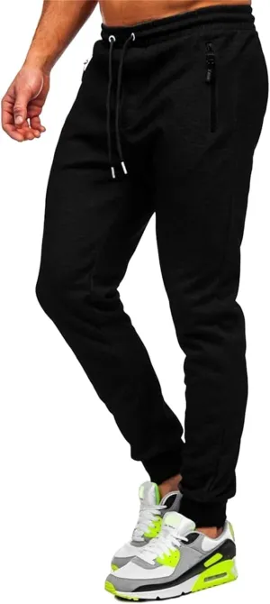 Mens Casual Jogging Pants Plain Elastic Waist Drawstring Straight Sweatpants Slim Fit Fashion Athletic Trousers