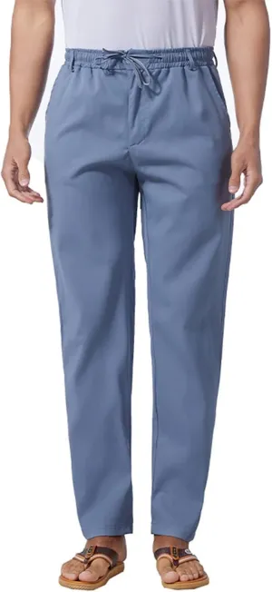 Mens Casual Lightweight Business Pants Loose Straight Elastic Waist Linen Sweatpants Fashion Work Trousers