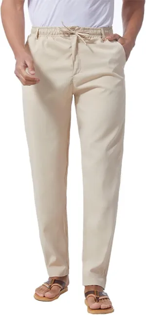 Mens Casual Lightweight Business Pants Loose Straight Elastic Waist Linen Sweatpants Fashion Work Trousers