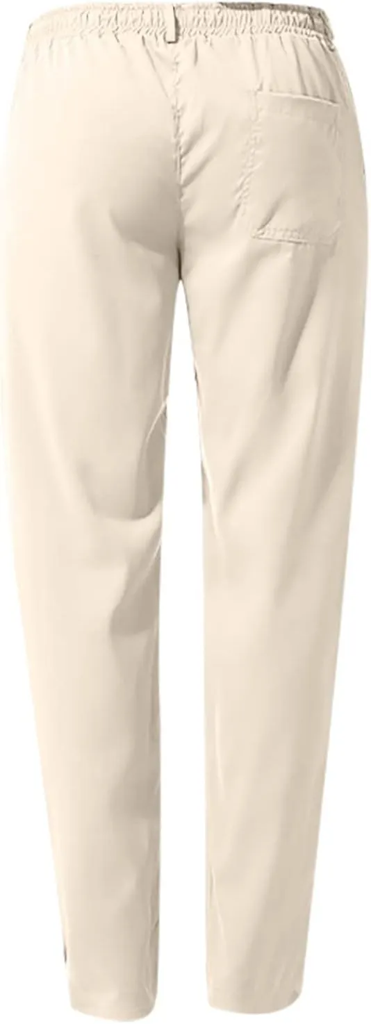 Mens Casual Lightweight Business Pants Loose Straight Elastic Waist Linen Sweatpants Fashion Work Trousers