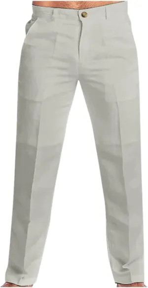 Mens Casual Linen Pants Drawstring Straight Leg Elastic Waist Sweatpants Fashion Solid Color Breathe Fall Trousers