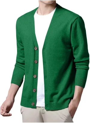 Men's Casual Long Sleeve Shawl Collar Buttons Down Cable Knit Cardigan Sweater Slim Fit V Neck Sweaters with Pockets