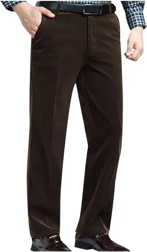 Men's Corduroy Dress Pants Casual Solid Straight Leg Pant 2025 Fashion Stretch Elastic Waist Business Work Trouser