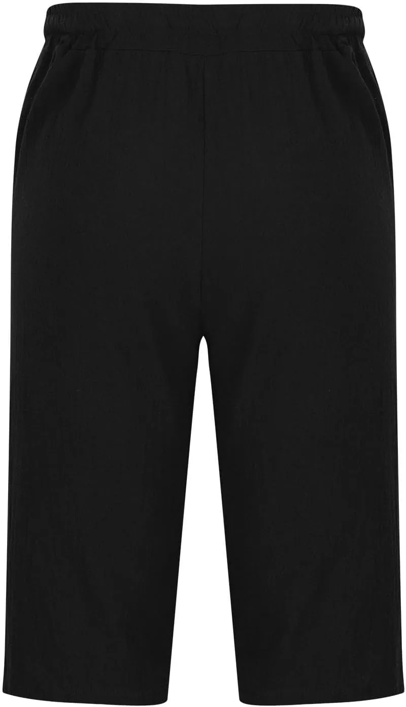 Mens Cotton Linen Cropped Pants Casual Drawstring Elastic Waist Summer Beach Pant Lightweight Vacation Crop Trouser