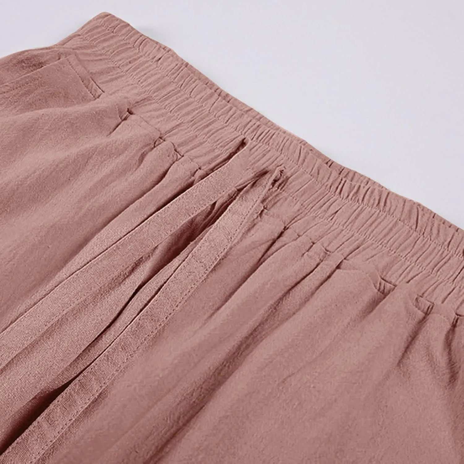 Mens Cotton Linen Pants Solid Fashion Elastic Waist Drawstring Tapered Pant Casual Vintage Hip Hop Harem Trouser
