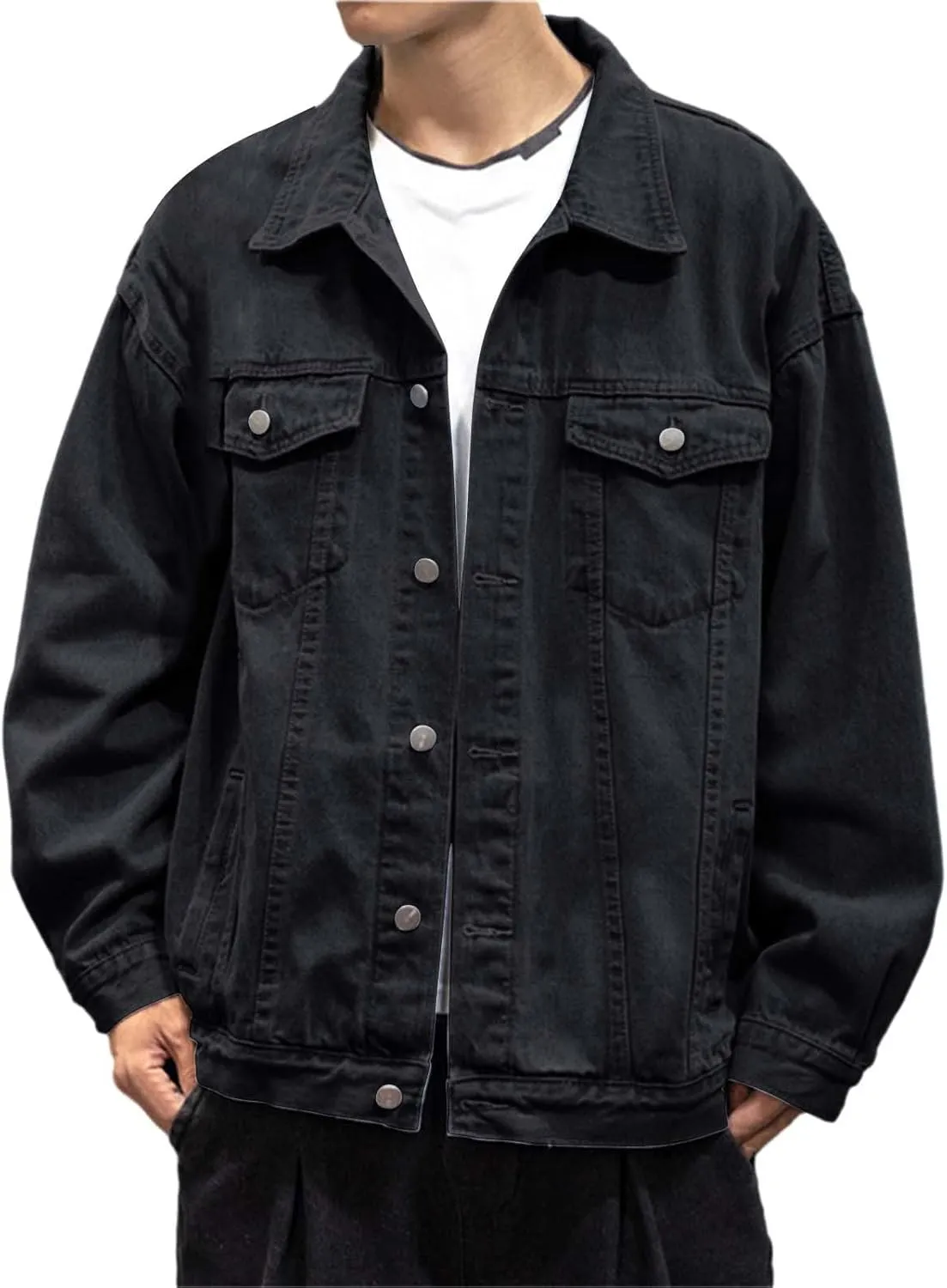 Mens Denim Jacket Ripped Jean Jacket Washed Classic Casual Distressed Coat Military Lapel Slim Fit Trucker Jacket with Pocket