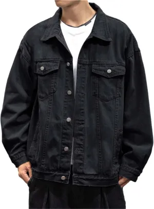 Mens Denim Jacket Ripped Jean Jacket Washed Classic Casual Distressed Coat Military Lapel Slim Fit Trucker Jacket with Pocket