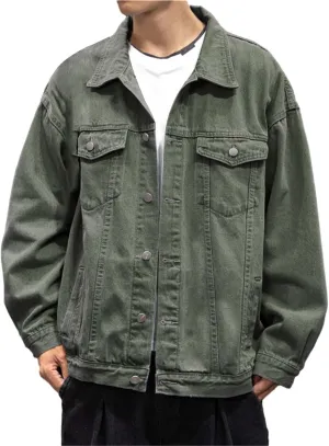 Mens Denim Jacket Ripped Slim Jean Jacket Coats Button Down Jacket Winter Fall Thermal Lapel Long Sleeve Coat