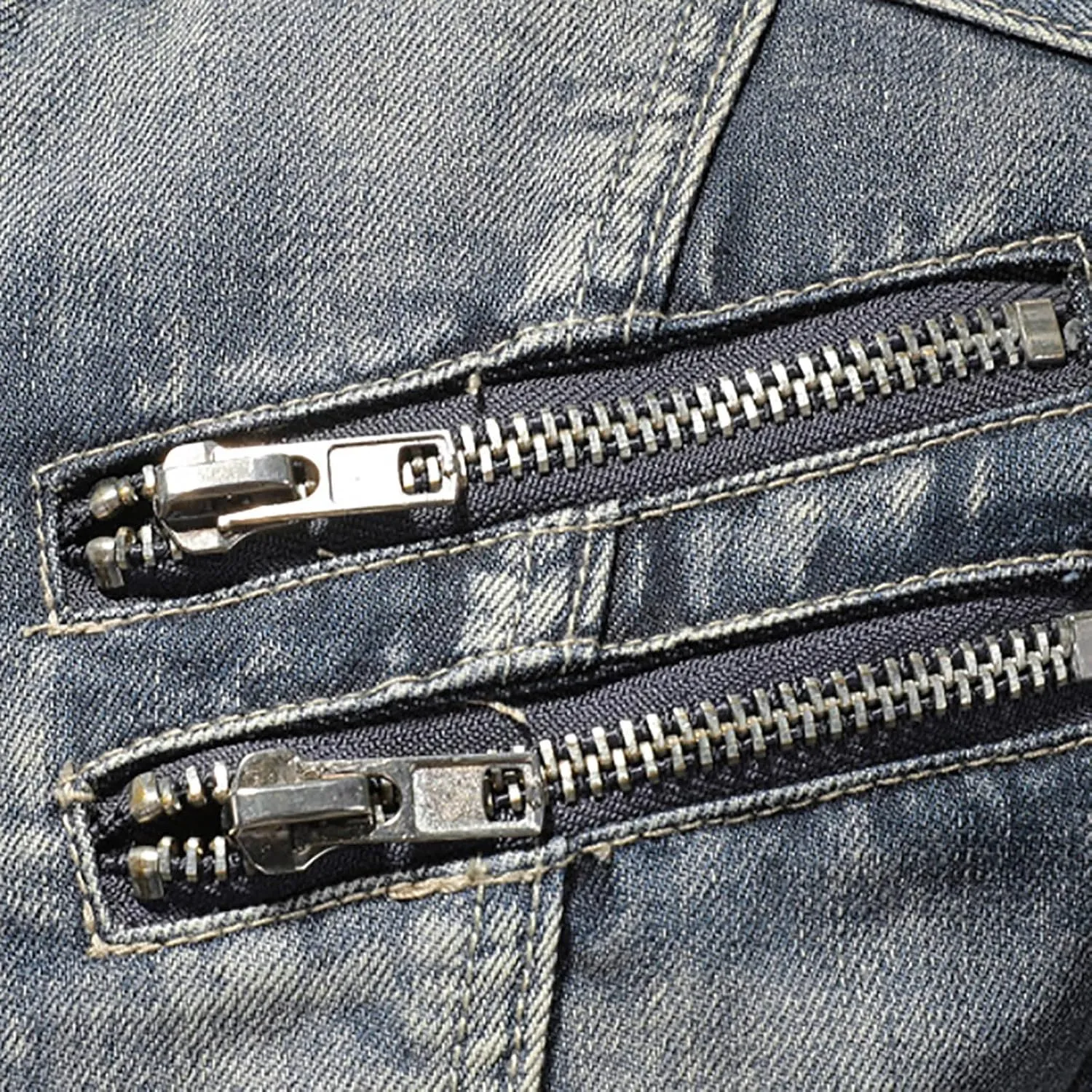 Men's Denim Jacket Washed Distressed Jean Jacket Zip Up Stand Collar Trucker Coat with Zipper Pockets