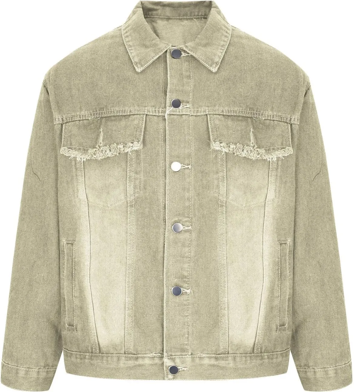Men's Distressed Denim Jacket Vintage Washed Jean Jacket Long Sleeve Button Down Denim Trucker Coat with Pockets