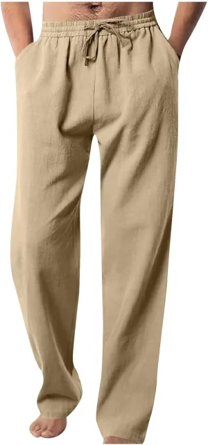 Men's Elastic Waist Drawstring Straight Pants Lightweight Casual Solid Yoga Trousers Lounge Wide Legs Joggers Trouser
