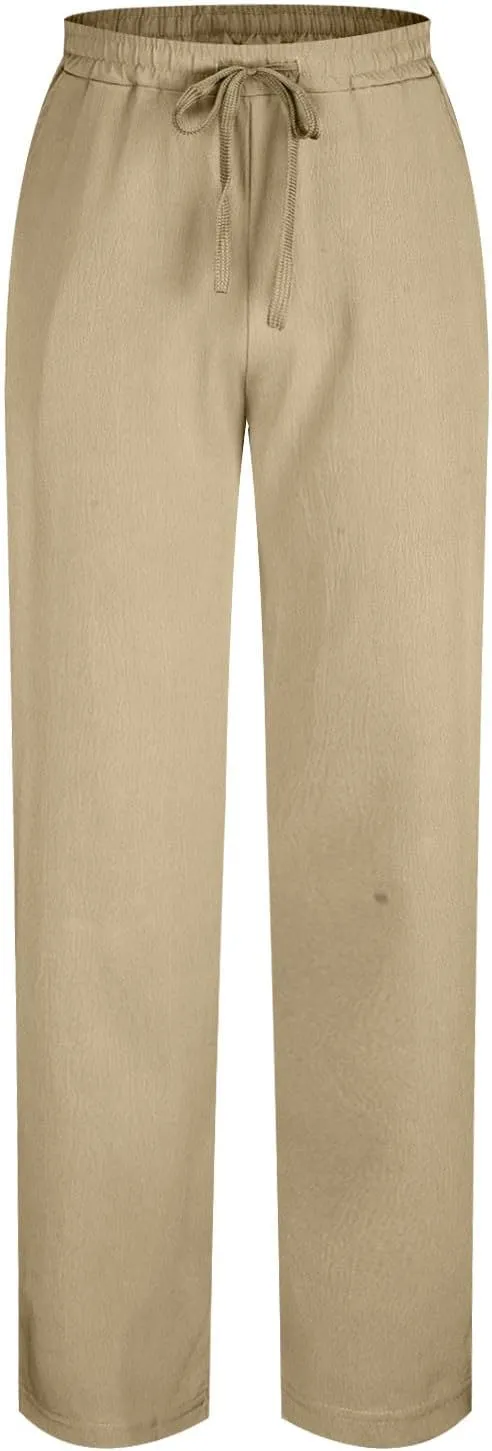 Men's Elastic Waist Drawstring Straight Pants Lightweight Casual Solid Yoga Trousers Lounge Wide Legs Joggers Trouser