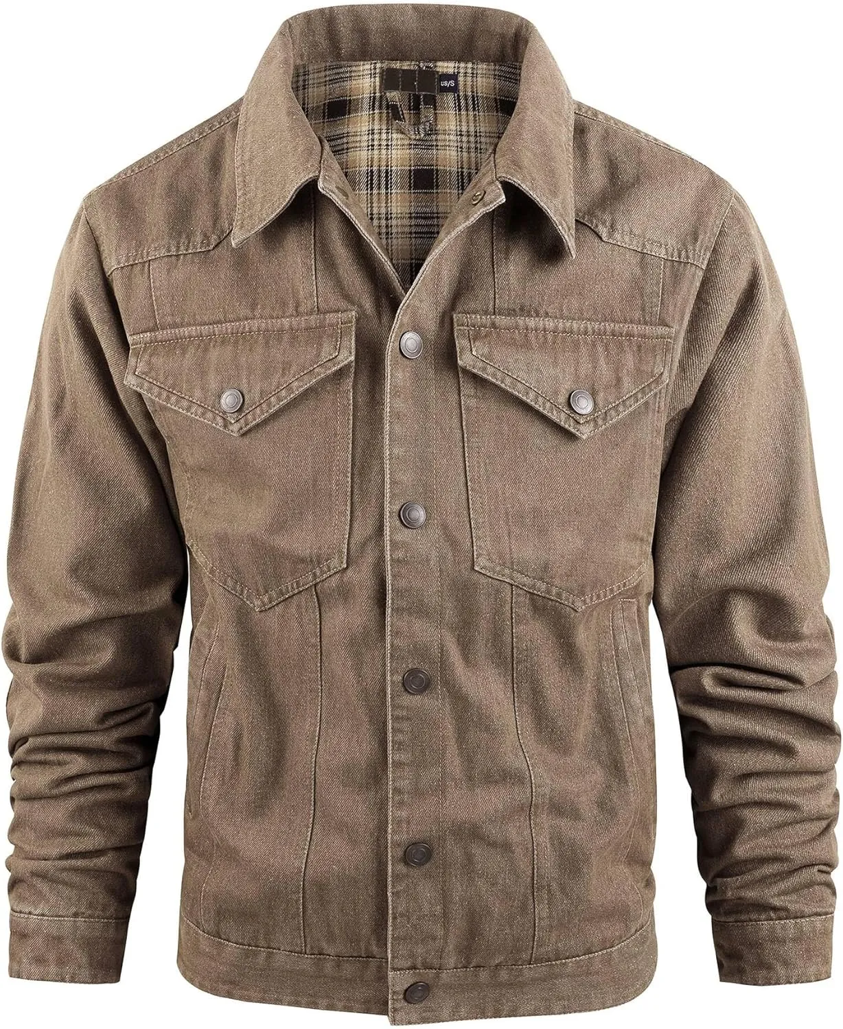 Mens Flannel Lined Denim Jacket Cowboy Cut with Snap Buttons Western Classic, Heavy Duty Trucker Coat, Slim Fit