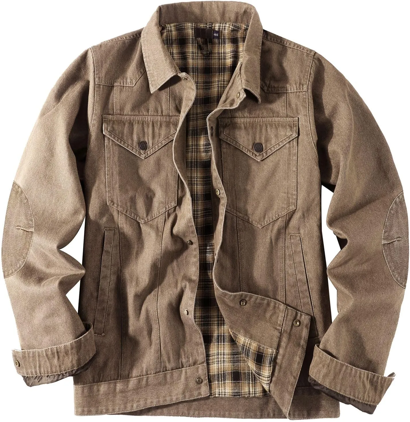 Mens Flannel Lined Denim Jacket Cowboy Cut with Snap Buttons Western Classic, Heavy Duty Trucker Coat, Slim Fit