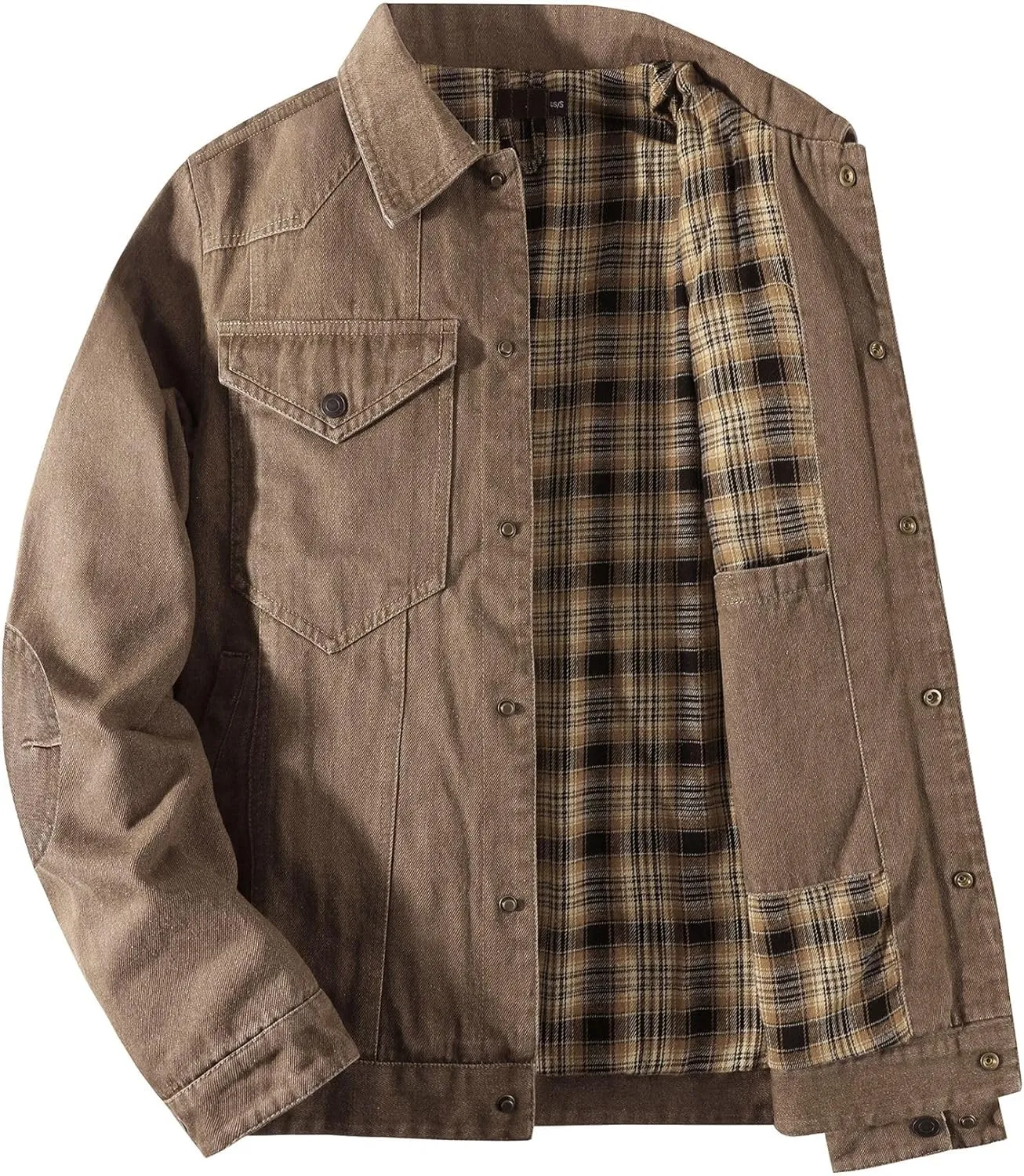 Mens Flannel Lined Denim Jacket Cowboy Cut with Snap Buttons Western Classic, Heavy Duty Trucker Coat, Slim Fit