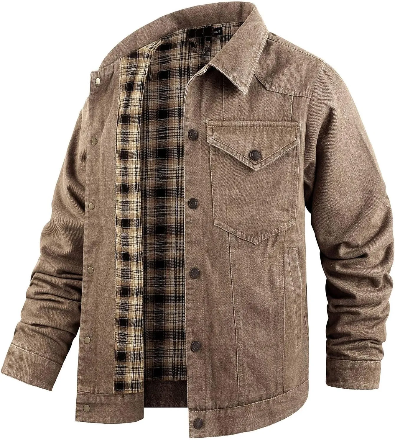 Mens Flannel Lined Denim Jacket Cowboy Cut with Snap Buttons Western Classic, Heavy Duty Trucker Coat, Slim Fit