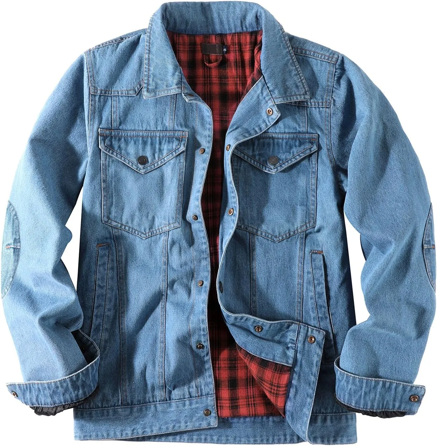 Mens Flannel Lined Denim Jacket Cowboy Cut with Snap Buttons Western Classic, Heavy Duty Trucker Coat, Slim Fit
