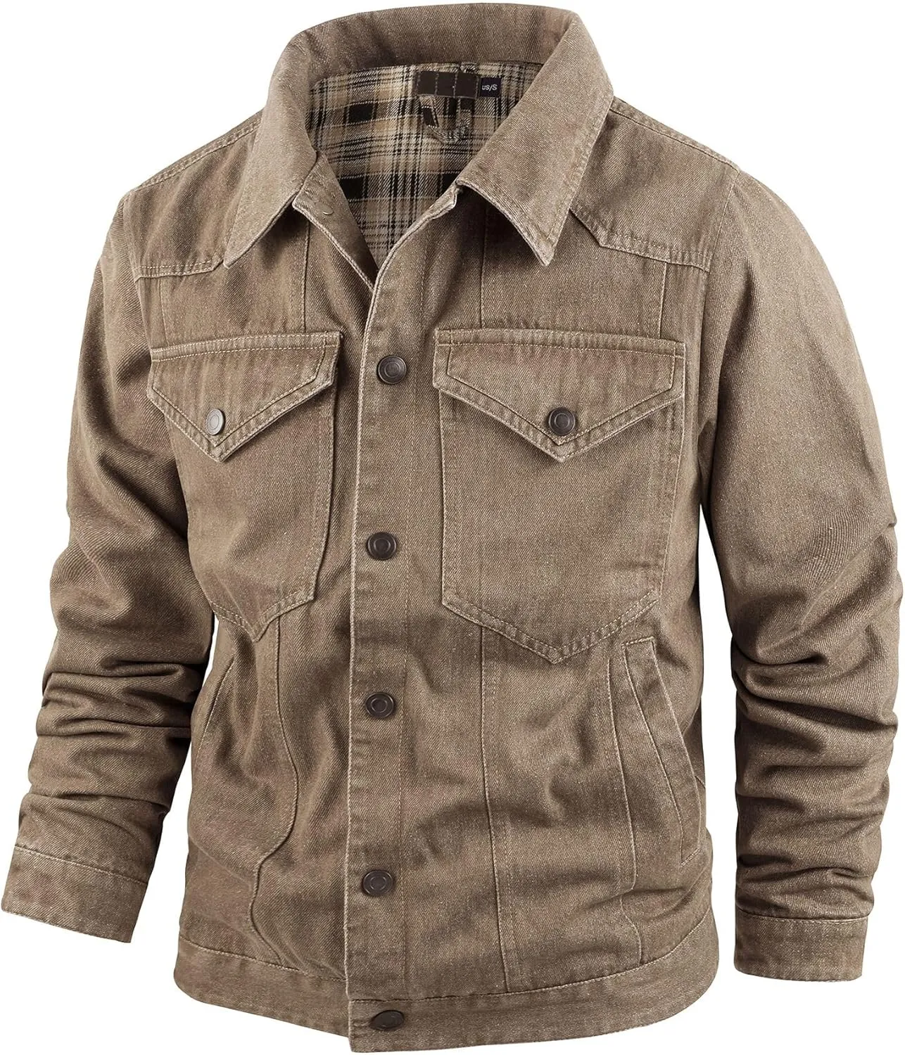 Mens Flannel Lined Denim Jacket Cowboy Cut with Snap Buttons Western Classic, Heavy Duty Trucker Coat, Slim Fit