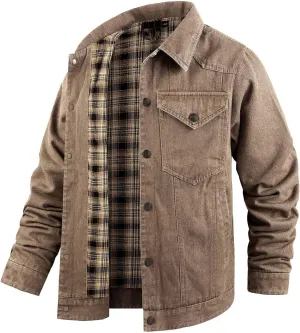 Mens Flannel Lined Denim Jacket Cowboy Cut with Snap Buttons Western Classic, Heavy Duty Trucker Coat, Slim Fit