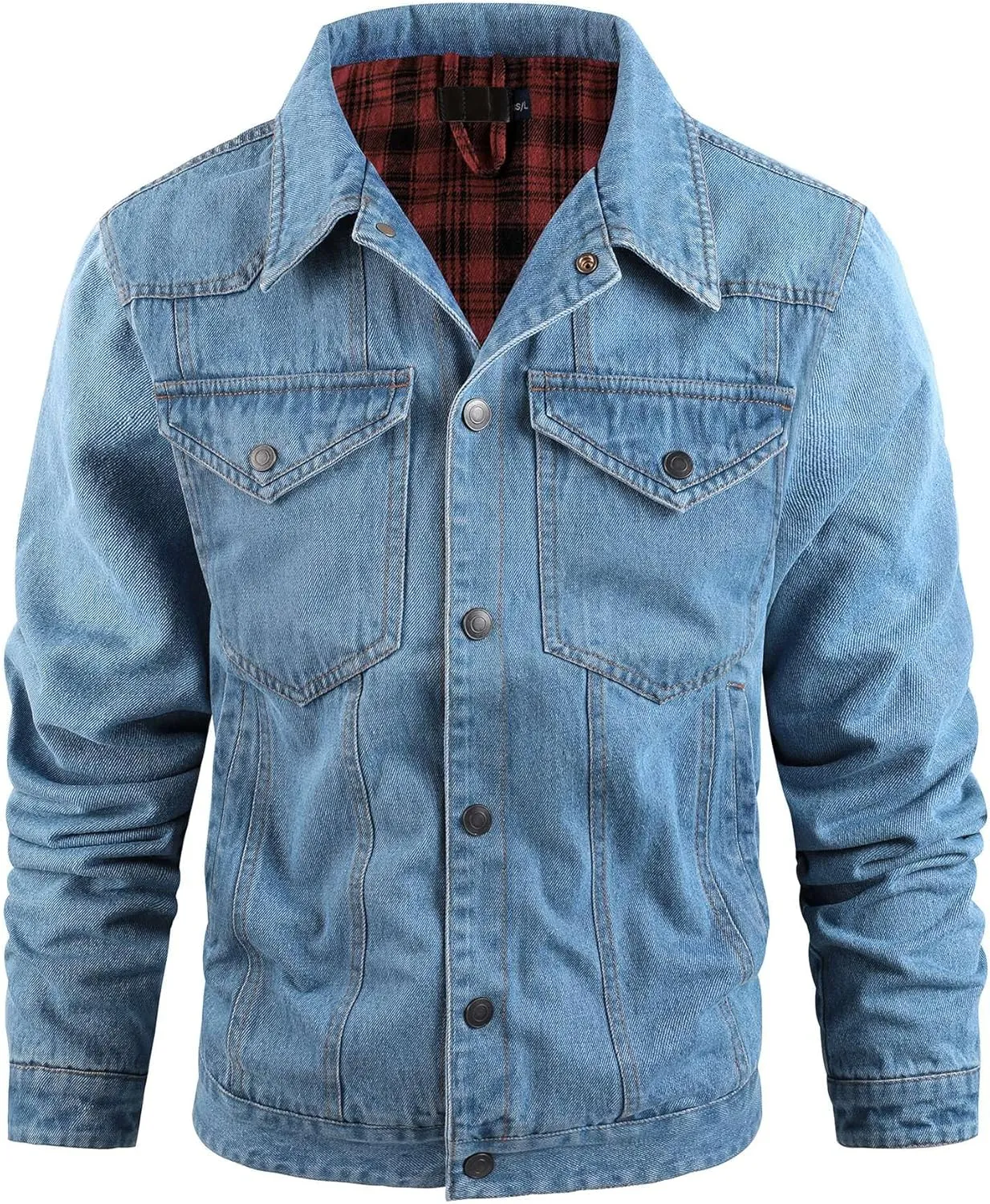 Mens Flannel Lined Denim Jacket Cowboy Cut with Snap Buttons Western Classic, Heavy Duty Trucker Coat, Slim Fit