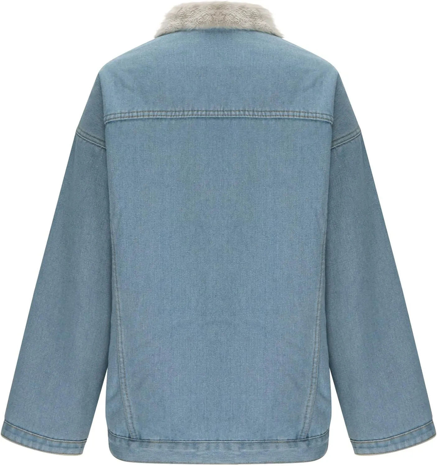 Men's Fleece Lined Denim Jacket Winter Warm Jean Trucker Coat Lapel Collar Cargo Jackets with Pockets