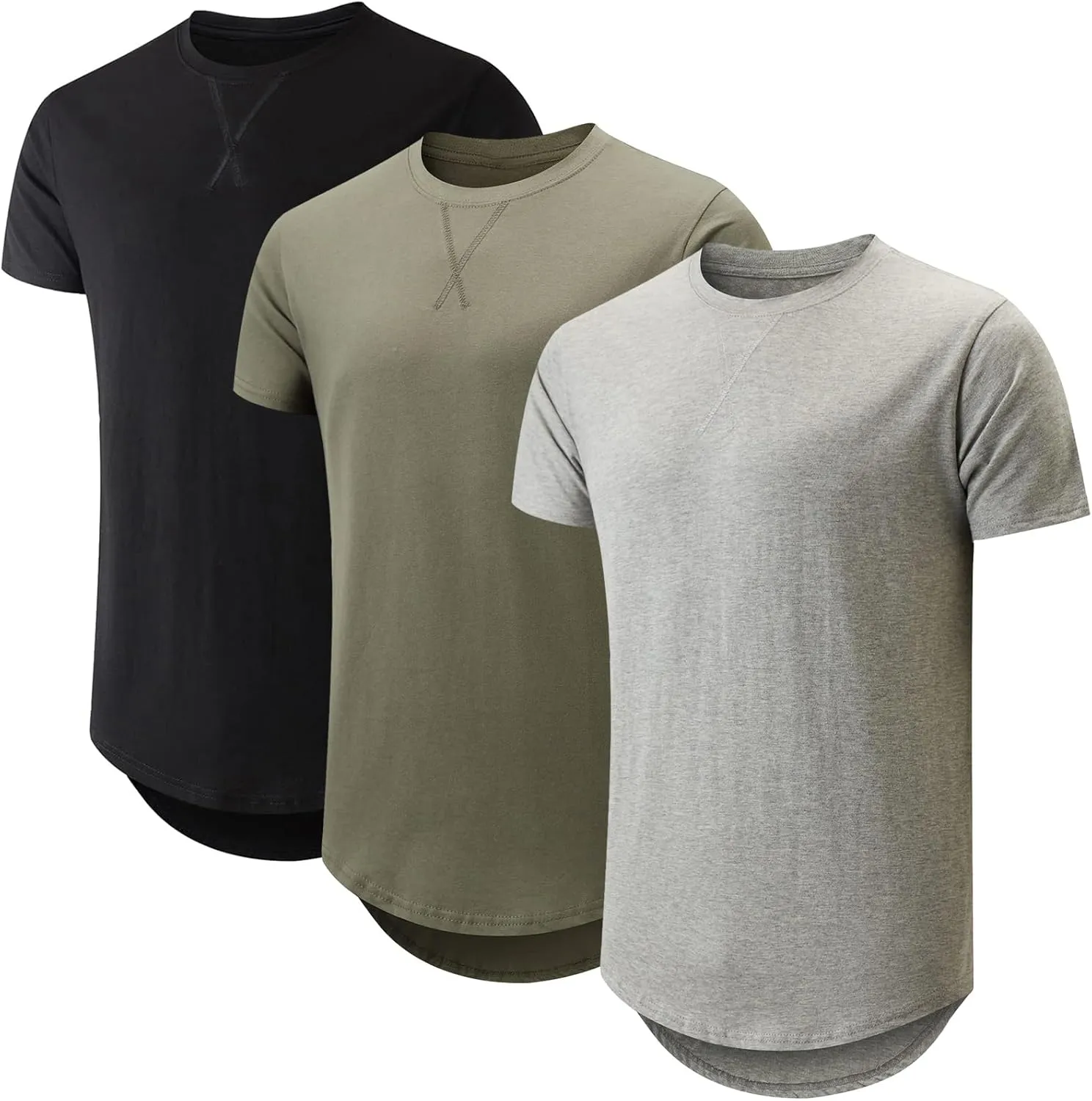 Mens Hipster Longline T Shirts Crewneck T-Shirt Lightweight Short Sleeve Premium Cotton Tee Shirts
