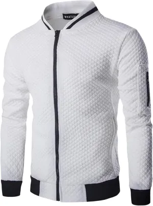 Mens Jacquard Bomber Jacket Casual Slim Fit Full Zip Windbreaker Long Sleeves Loose Fit Lightweight Bomber Jacket