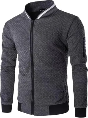 Mens Jacquard Bomber Jacket Casual Slim Fit Full Zip Windbreaker Long Sleeves Loose Fit Lightweight Bomber Jacket