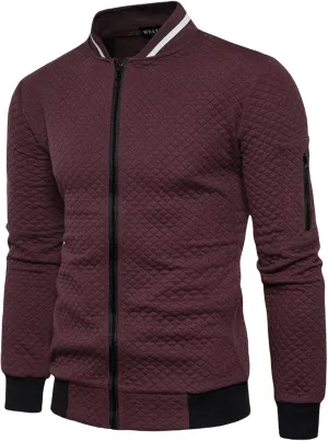 Mens Jacquard Bomber Jacket Casual Slim Fit Full Zip Windbreaker Long Sleeves Loose Fit Lightweight Bomber Jacket