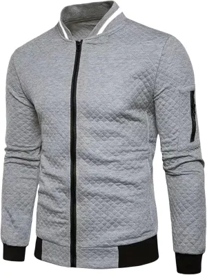 Mens Jacquard Bomber Jacket Casual Slim Fit Full Zip Windbreaker Long Sleeves Loose Fit Lightweight Bomber Jacket