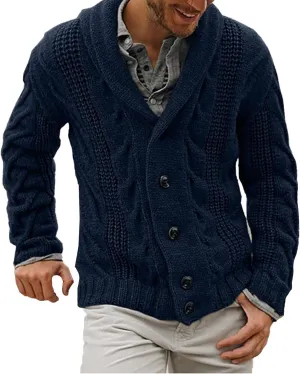 Men's Knitted Collar Button-Down Cardigan Patterned Open Front Cardigans Fashion Fall Winter Sweater