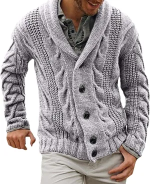 Men's Knitted Collar Button-Down Cardigan Patterned Open Front Cardigans Fashion Fall Winter Sweater