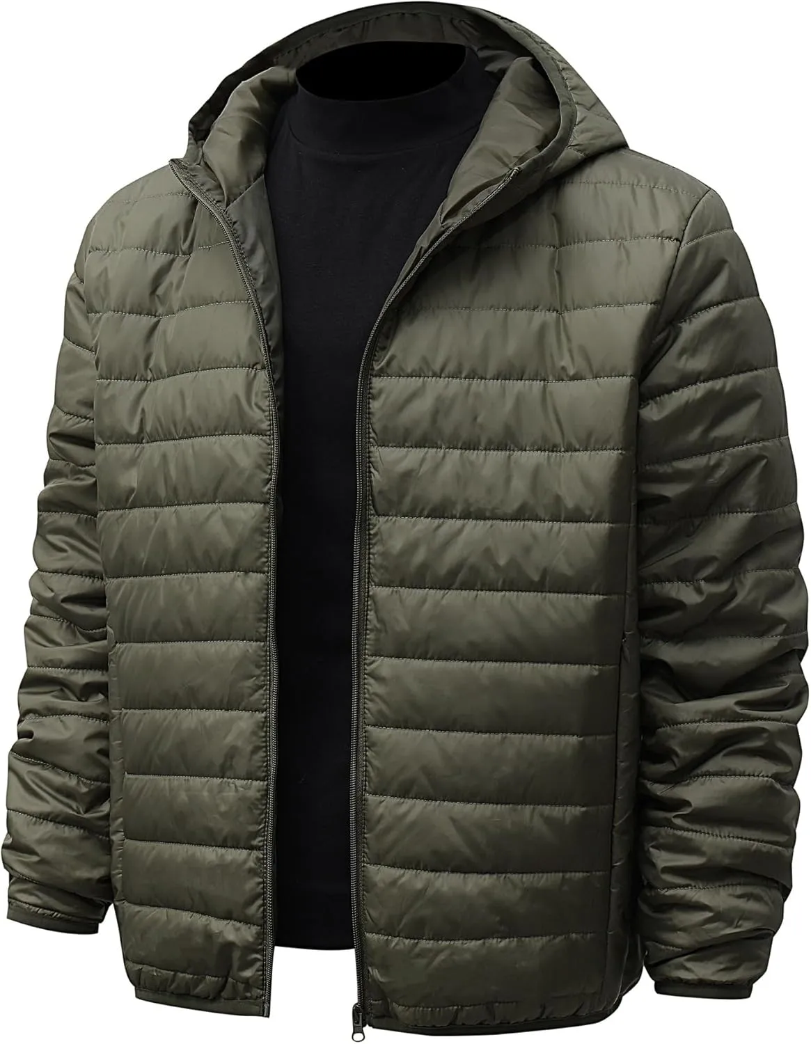 Men's Lightweight Packable Hooded Puffer Jacket Insulated Coat for Snow Ski Traveling Winter Outerwear