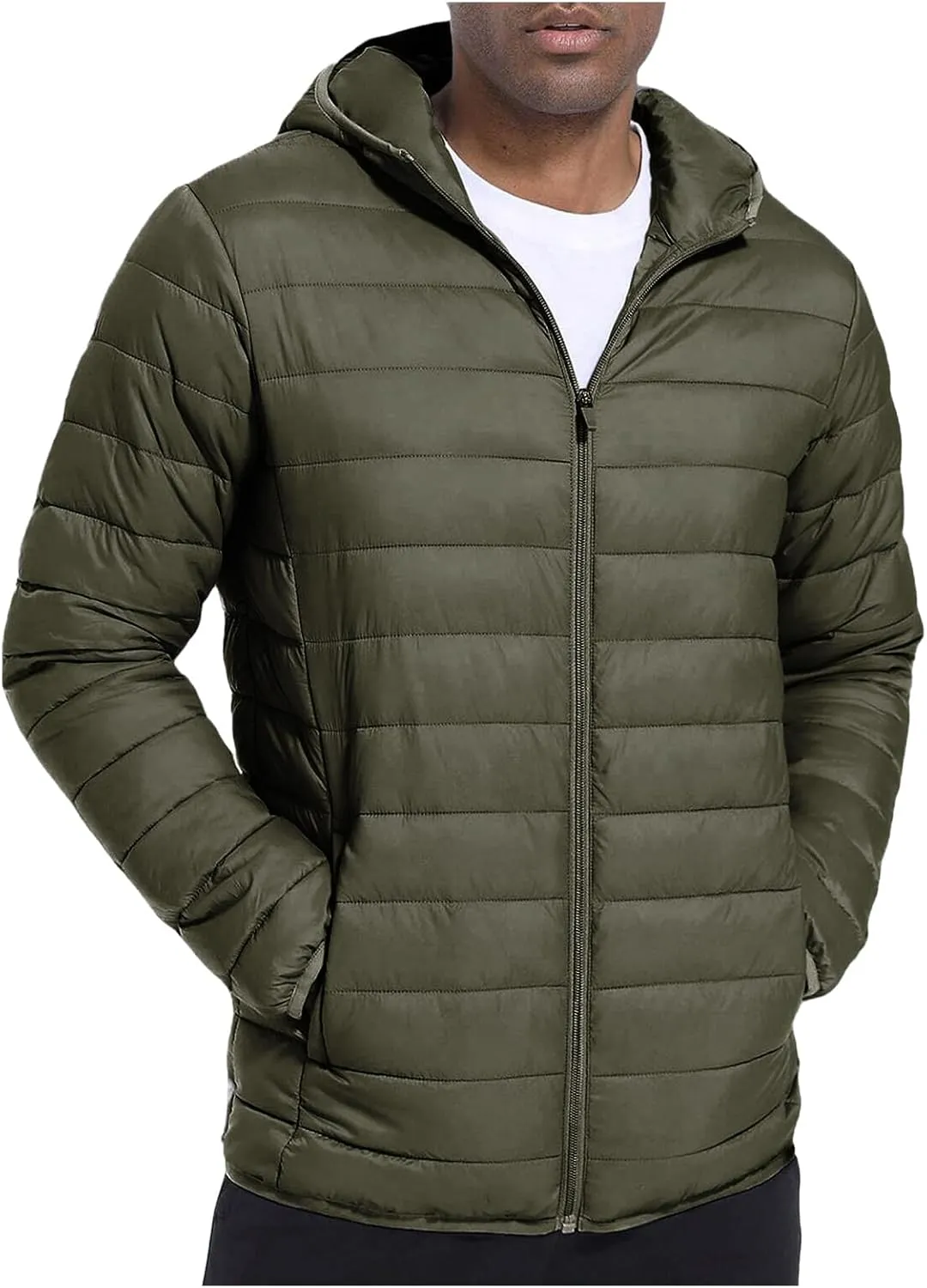 Men's Lightweight Packable Hooded Puffer Jacket Insulated Coat for Snow Ski Traveling Winter Outerwear